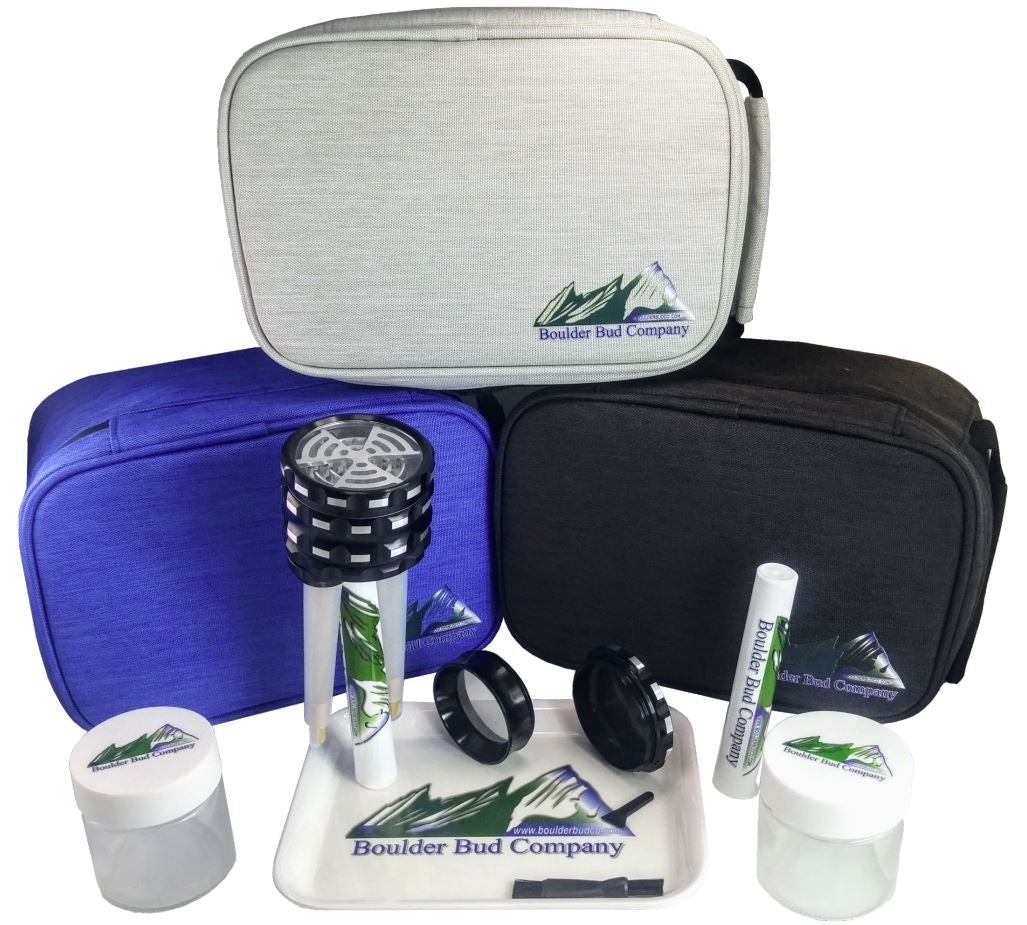 Black Smell Proof Bag with Combination Lock Odor Proof Stash with Free Grinder, Tube Filler, Tubes, Jars & Tray