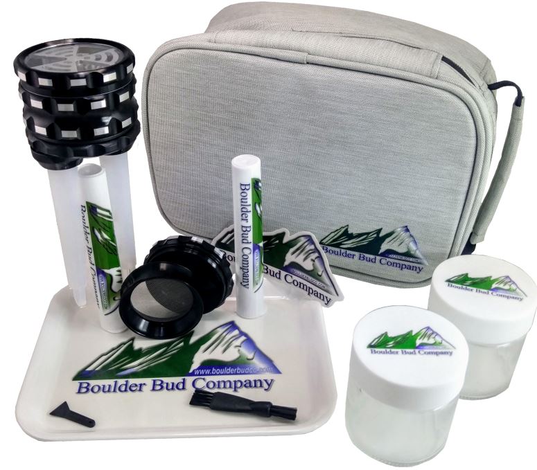 Gray Smell Proof Bag with Combination Lock Odor Proof Stash with Free Grinder, Tube Filler, Tubes, Jars & Tray