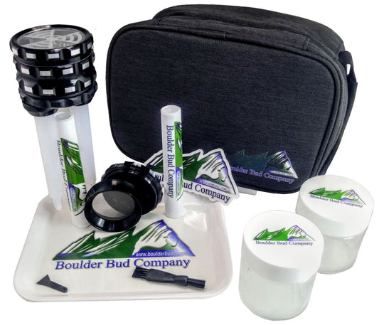 Black Smell Proof Bag with Combination Lock Odor Proof Stash with Free Grinder, Tube Filler, Tubes, Jars & Tray