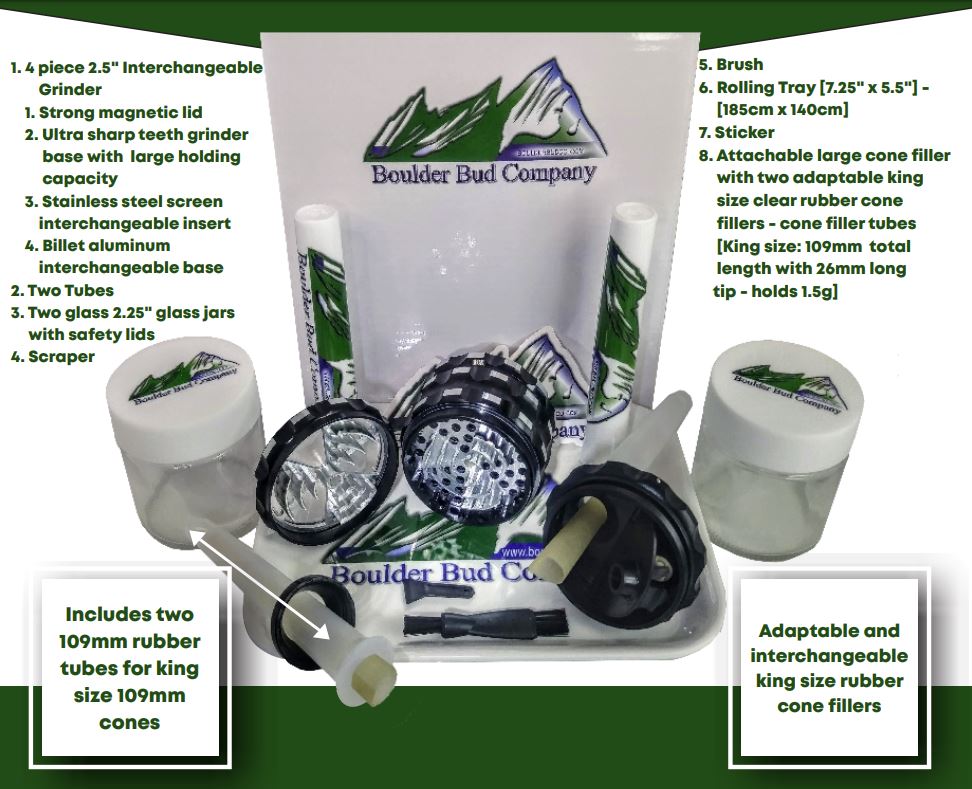 Blue Smell Proof Bag with Combination Lock Odor Proof Stash with Free Grinder, Tube Filler, Tubes, Jars & Tray