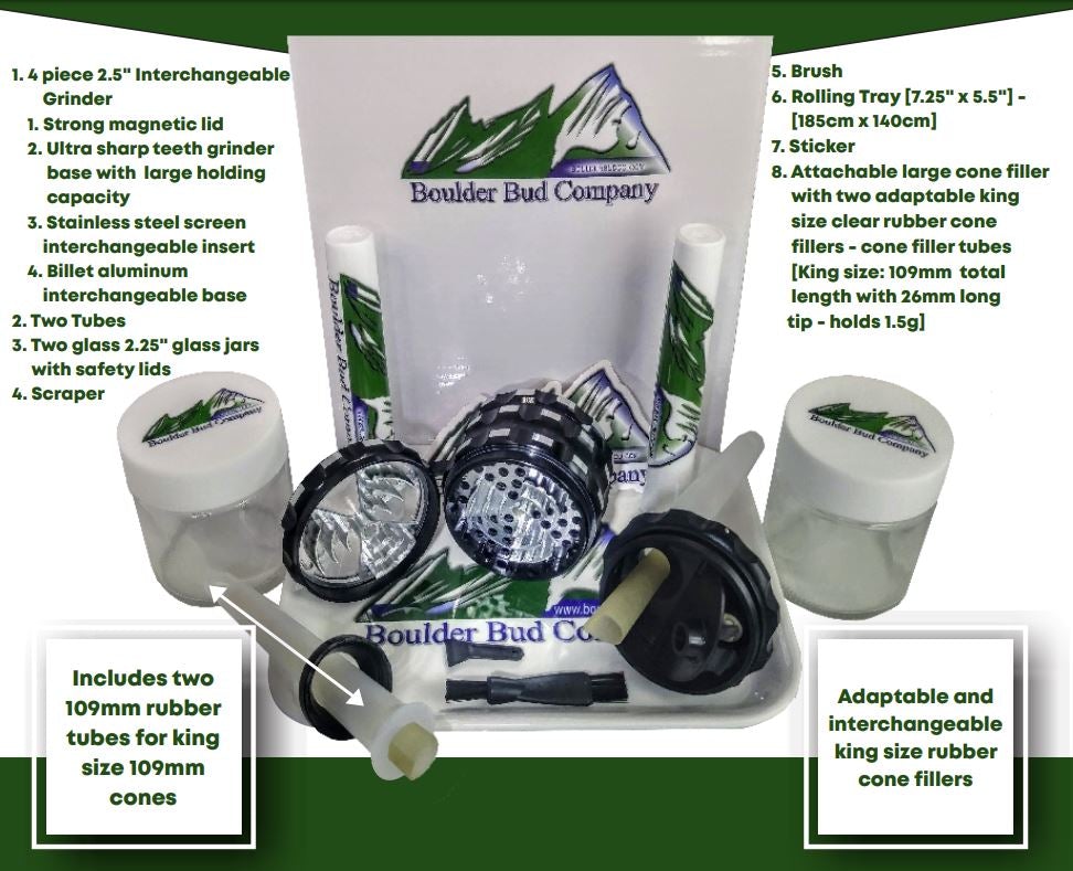Gray Smell Proof Bag with Combination Lock Odor Proof Stash with Free Grinder, Tube Filler, Tubes, Jars & Tray