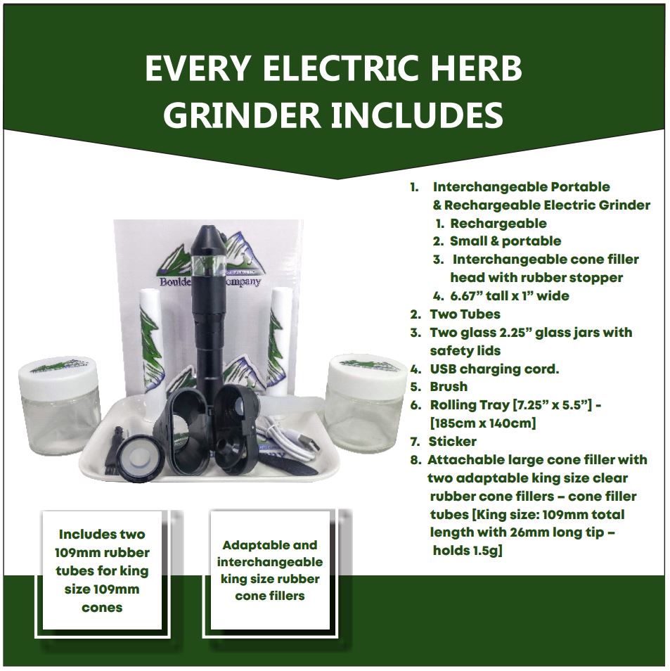 Electric Herb Grinder with Cone Filler (Black)